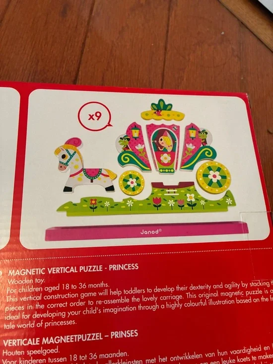 NWT Janod Pink & Green Magnetic Vertical Puzzle - Princess Carriage - Picture 8 of 12
